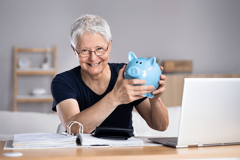 Happy Woman Saving Money